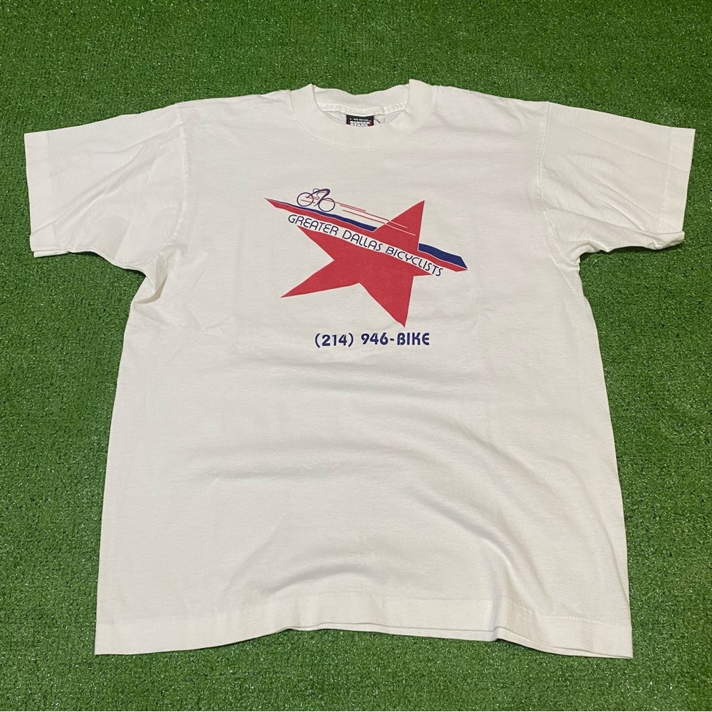 Vintage 80s Greater Dallas Bicyclist Club Logo Graphic Promo T-Shirt Large White